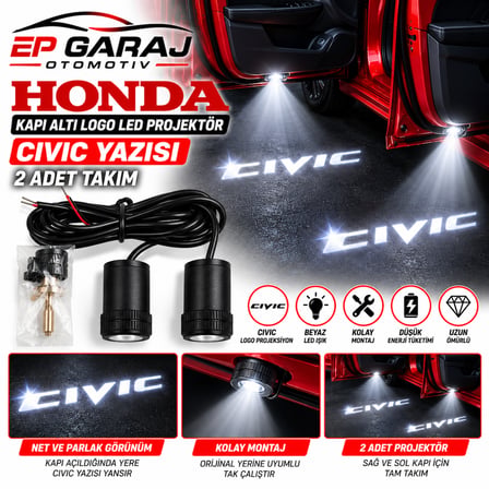 HONDA CIVIC KAPI ALTI LOGO LED PROJEKTÖR BEYAZ IŞIK CIVIC YAZISI – 2 ADET TAKIM