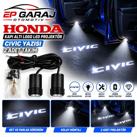 HONDA CIVIC KAPI ALTI LOGO LED PROJEKTÖR BEYAZ IŞIK CIVIC YAZISI – 2 ADET TAKIM