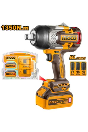 Li-ion Kömürsüz Akülü Somun Sıkma 3/4" 20V 1350Nm + Li-ion Akü ve Şarj Cihazı Seti 20V 5.0Ah