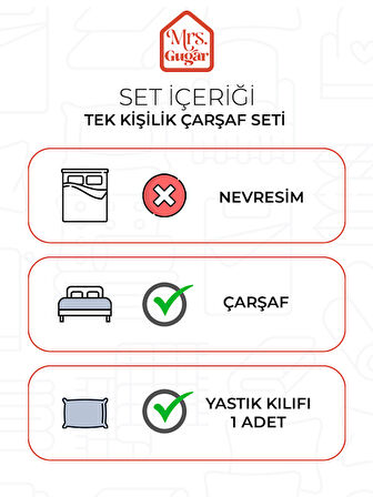 Antrasit Pamuklu Çizgili Saten Lastikli Çarşaf Takımı Tek Kişilik  + 1 Yastık Kılıfı