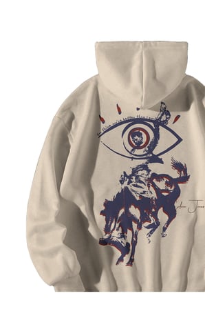 Krem Unisex Oversize Hoodie - Calvin Jones The Good Bad Ugly Baskılı Kanguru Cepli Sweatshirt