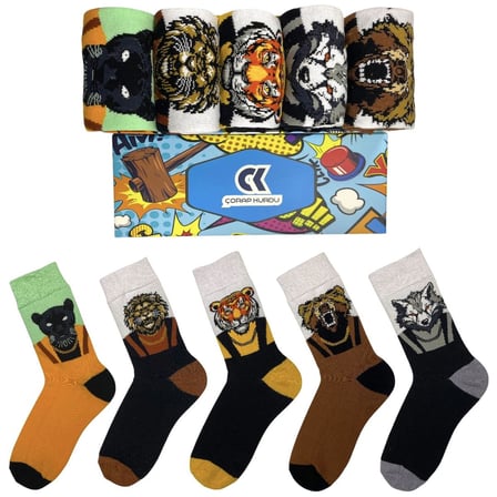 5'li Renkli Desenli Eğlenceli Çorap Set