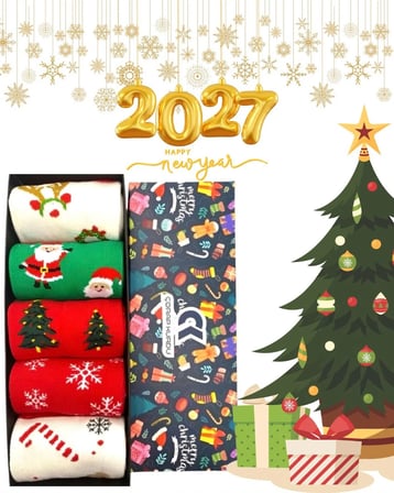 5'li Yılbaşı Christmas Desenli Kutulu Soket Çorap Set