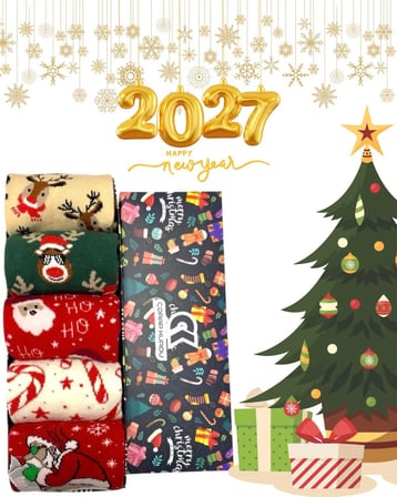 5'li Yılbaşı Christmas Desenli Kutulu Soket Çorap Set
