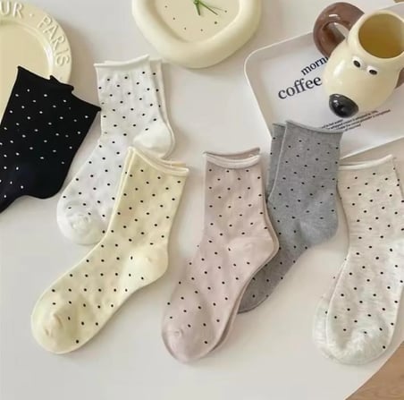 6'lı Ekonomik Paket Puantiye Desenli Soket Çorap Set