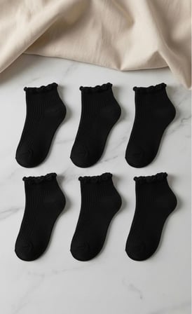 6'lı Ekonomik Paket Düz Renk Fırfırlı Kısa Patik Çorap Set