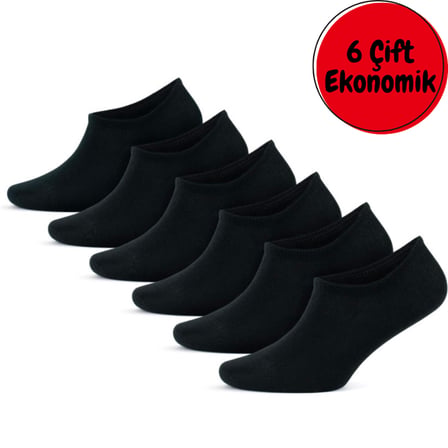 6'lı Ekonomik Paket Düz Renk Kısa Görünmez Sneaker Çorap Set
