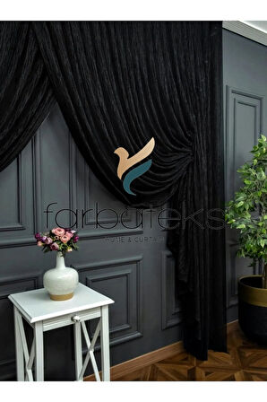 Siyah Kruvaze Perde Tül Tiyatro Perdesi Camkırık Modele