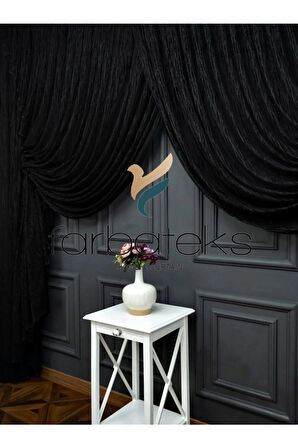 Siyah Kruvaze Perde Tül Tiyatro Perdesi Camkırık Modele