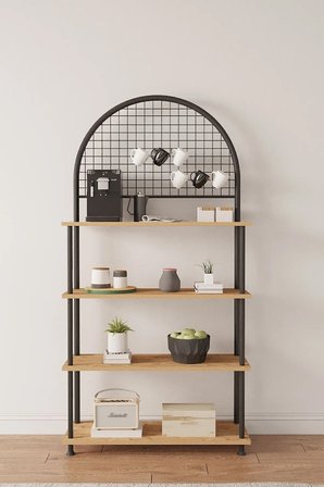Çevir Kur Atlantik Çam 4 Raflı Kahve Köşesi Dolabı | Mutfak Düzenleyici, Stand, 71x167x35 Cm