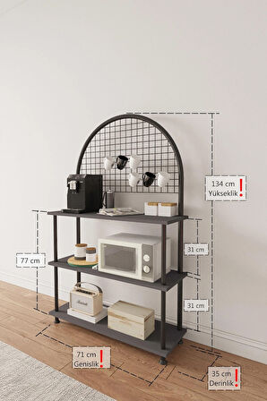 Çevir Kur Çok Amaçlı Kahve Köşesi Dolabı Antrasit, Mutfak Standı, Mutfak Dolabı, Mutfak Düzenleyici 71*134*35