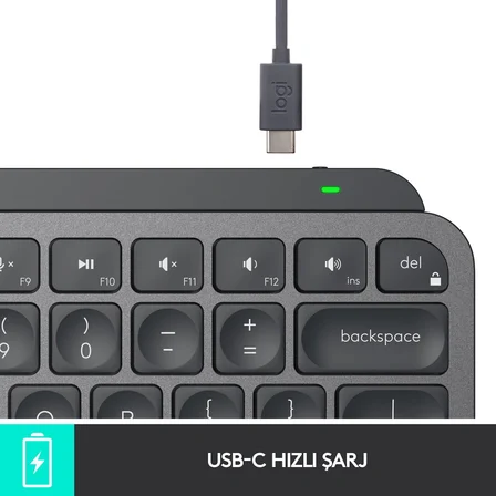 LOGITECH MX KEYS MINI MINIMALIST KABLOSUZ BLUETOOTH AYDINLATMALI Q TR KLAVYE SİYAH 920-010504