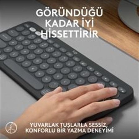 LOGITECH K380S PEBBLE KEYS 2 ÇOKLU CİHAZ ÖZELLİKLİ BLUETOOTH TÜRKÇE Q KLAVYE GRİ 920-011859