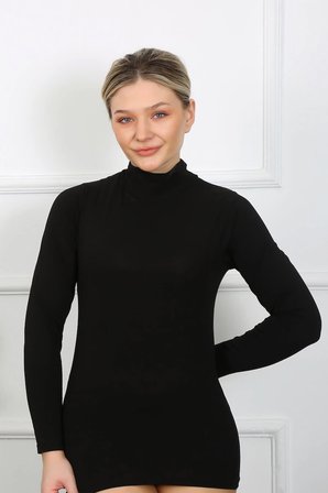 Bayan Uzun Kol Boğazlı Body Siyah MERY WOMAN