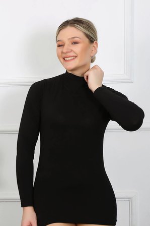 Bayan Uzun Kol Boğazlı Body Siyah MERY WOMAN