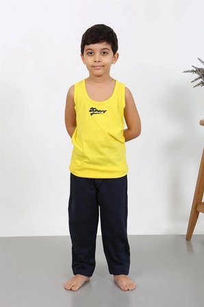 Erkek Çocuk Sıfır Kol Penye Pijama Takım Sarı MERY WOMAN