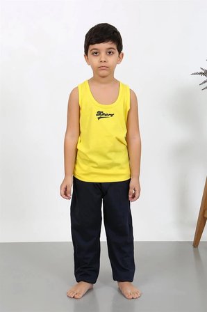 Erkek Çocuk Sıfır Kol Penye Pijama Takım Sarı MERY WOMAN