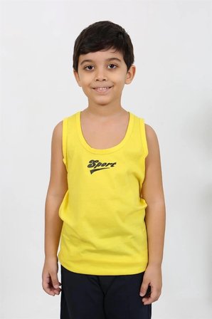 Erkek Çocuk Sıfır Kol Penye Pijama Takım Sarı MERY WOMAN