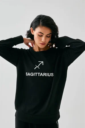 Kadın Siyah Yay Burcu Oversize 2 İplik Eşofman Ev Giyim Takımı MERY WOMAN