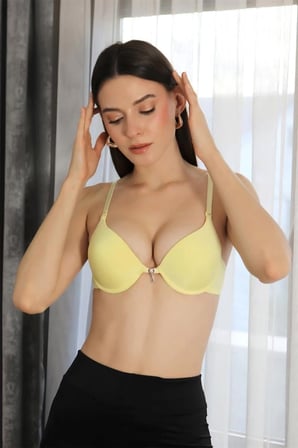 Kadın Destekli Balenli Taş Detaylı Sütyen Sarı MERY WOMAN