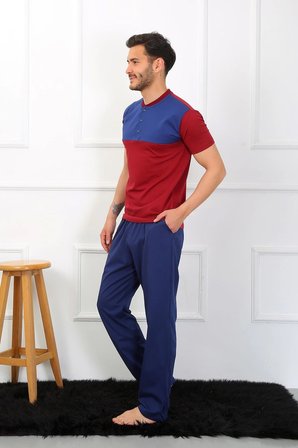 Erkek Penye 3'lü Parlamentmavi Parçalı Pijama Takımı MERY WOMAN