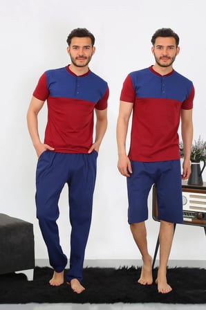 Erkek Penye 3'lü Parlamentmavi Parçalı Pijama Takımı MERY WOMAN