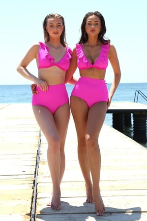 Kadın Fırfırlı Yüksek Bel Fuşya Bikini MERY WOMAN