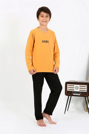 Erkek Çocuk Uzun Kol Penye Pijama Takım Sarı MERY WOMAN