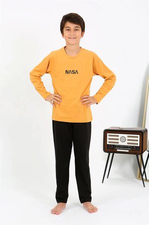 Erkek Çocuk Uzun Kol Penye Pijama Takım Sarı MERY WOMAN