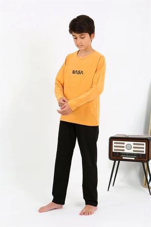 Erkek Çocuk Uzun Kol Penye Pijama Takım Sarı MERY WOMAN