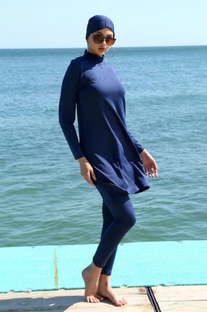 Uzun Kol Likralı Lacivert Tesettür Mayo MERY WOMAN