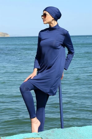 Uzun Kol Likralı Lacivert Tesettür Mayo MERY WOMAN