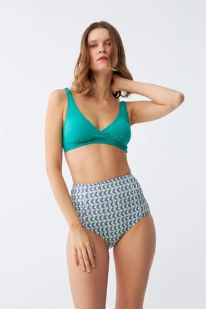 Kadın Yeşil Pedli Geometrik Desenli Yüksek Bel Bikini Takımı MERY WOMAN