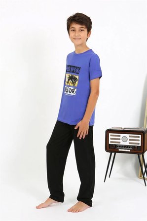 Erkek Çocuk Kısa Kol Penye Pijama Takım Saks MERY WOMAN