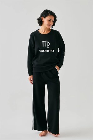 Kadın Siyah Akrep Burcu Oversize 2 İplik Eşofman Ev Giyim Takımı MERY WOMAN