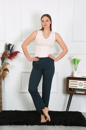 Kadın Pamuk Penye Tek Alt Pijama Petrol MERY WOMAN