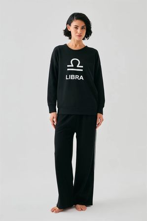 Kadın Siyah Terazi Burcu Oversize 2 İplik Eşofman Ev Giyim Takımı MERY WOMAN