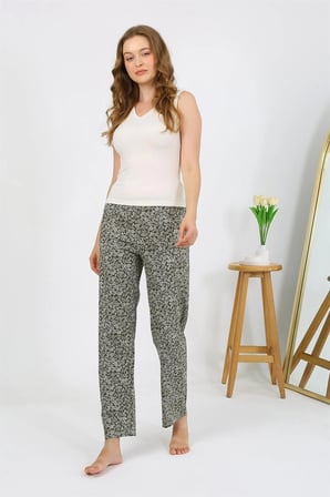 Kadın Penye Desenli Tek Alt Pijama Haki MERY WOMAN
