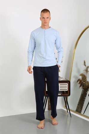 Erkek Penye Uzun Kol Pijama Takımı Buz Mavisi MERY WOMAN