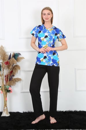 Kadın Penye Kısa Kol Pijama Takım Saks MERY WOMAN