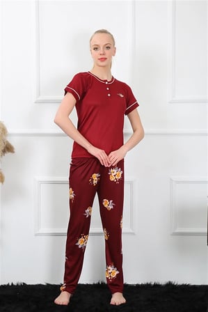 Kadın Bordo Kısa Kol Pijama Takım MERY WOMAN
