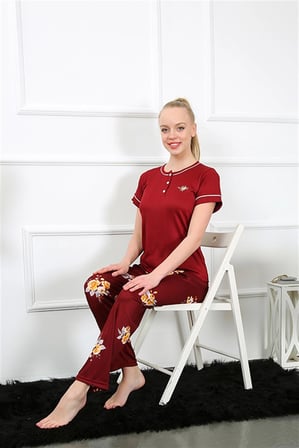 Kadın Bordo Kısa Kol Pijama Takım MERY WOMAN