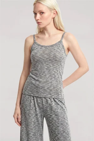 Kadın Gri Melanj İp Askılı Atlet Yumuşak Dokulu Minimal Tasarım Günlük Basic Üst MERY WOMAN