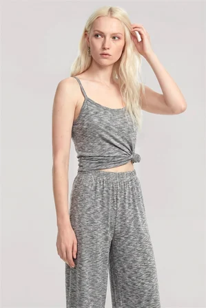 Kadın Gri Melanj İp Askılı Atlet Yumuşak Dokulu Minimal Tasarım Günlük Basic Üst MERY WOMAN