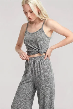 Kadın Gri Melanj İp Askılı Atlet Yumuşak Dokulu Minimal Tasarım Günlük Basic Üst MERY WOMAN