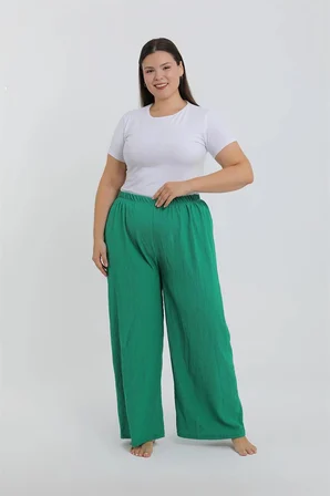 Kadın Büyük Beden Yeşil Rahat Kesim Baggy Tek Alt MERY WOMAN