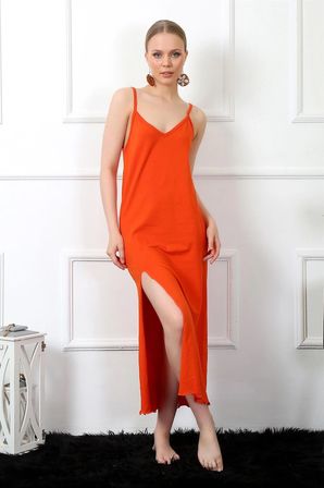 Kadın İp Askılı Turuncu Uzun Gecelik MERY WOMAN