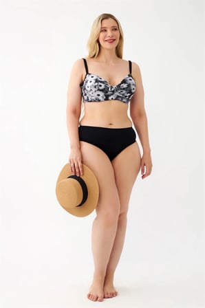 Kadın Papatya Desenli Gri Büyük Beden Bikini Takımı MERY WOMAN