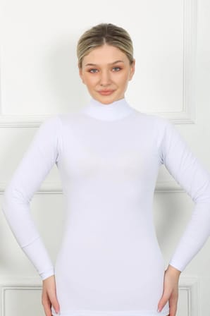Bayan Uzun Kol Boğazlı Body Beyaz MERY WOMAN