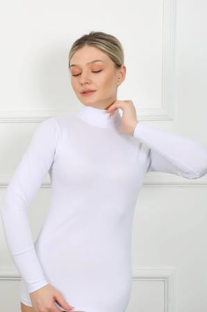Bayan Uzun Kol Boğazlı Body Beyaz MERY WOMAN